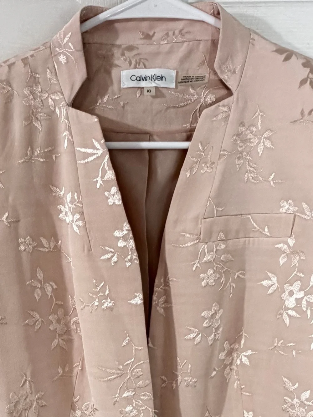 Calvin Klein Floral Jacquard Open Front Blazer Blush Womens 10 Elegant Chic